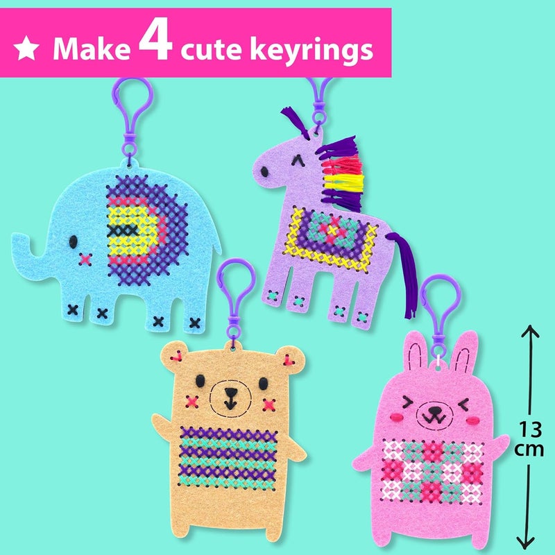 KRAFUN Cross Stitch Kits for Kids Beginners, 4 Cross Stitching Keyrings Arts & Crafts with Animals, Unicorn, Needlepoint Embroidery Kit for Girls 5-13 Craft Kit Backpack Charms, Ornaments - Image 3
